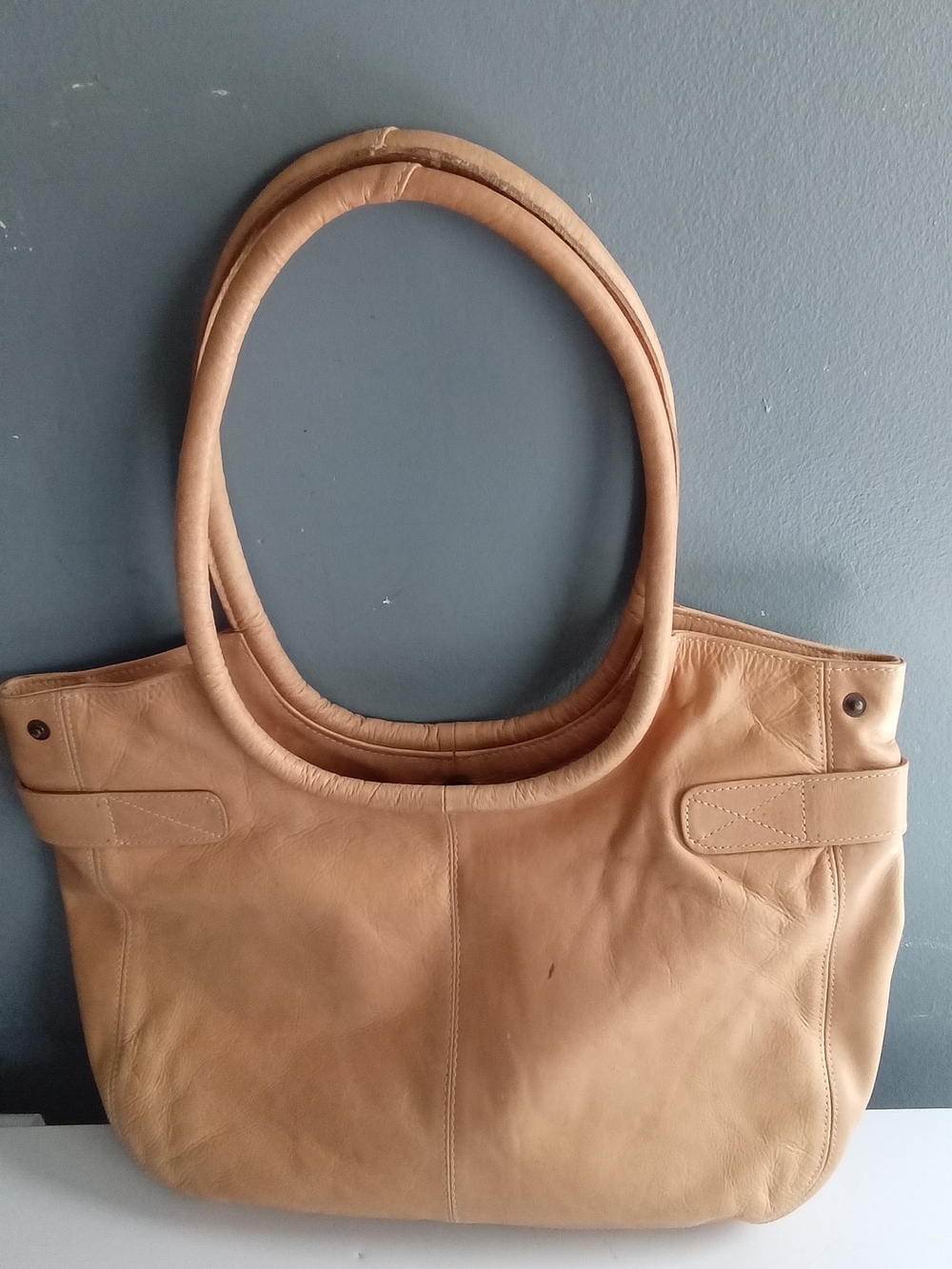 Classic Tan Leather Tote with Double Rounded Handles